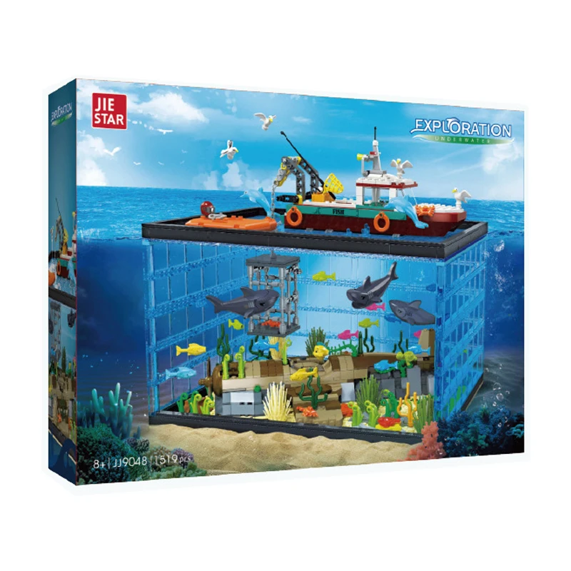 IN STOCK JJ9048 MOC Aquarium Building Blocks Fish Tank Model DIY Undersea Adventure Bricks Toys for Children Birthday Gift Set