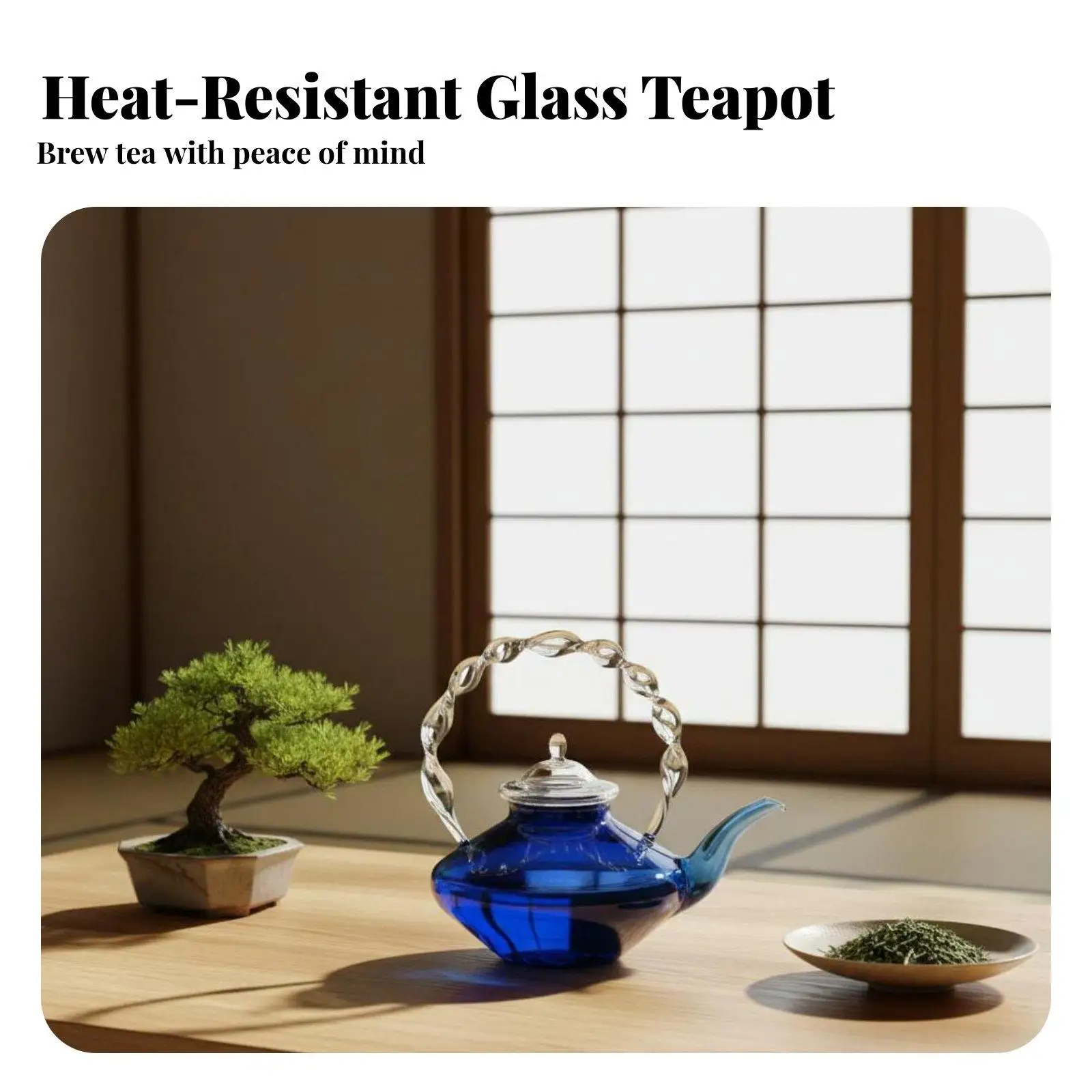Minimalist Japanese Style Heatable Glass Teapot with Strainer for Fruit Tea and Herbal Infusions