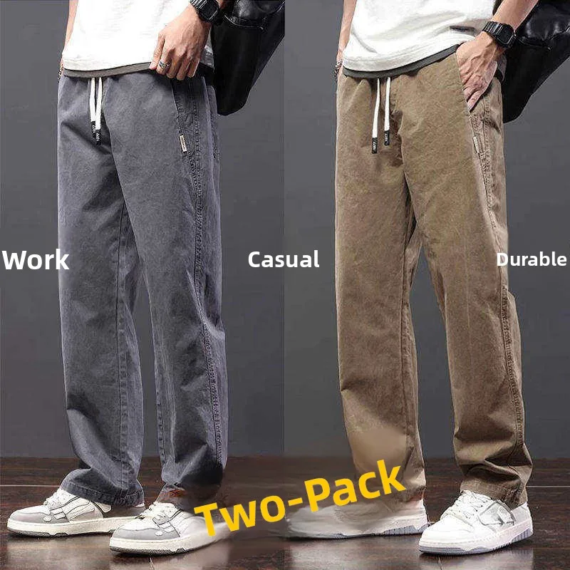 Men's Workwear Trousers Summer Wear Resistant Straight Leg Long Pants for Construction Site Security Work Casual Loose Fit