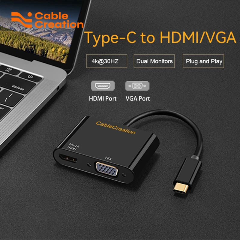 CableCreation CableCreation USB C To HDMI VGA Adapter Thunderbolt 3 Dual Monitor 4K Video Converter For IPhone MacBook Pro - Aliexpress Deal