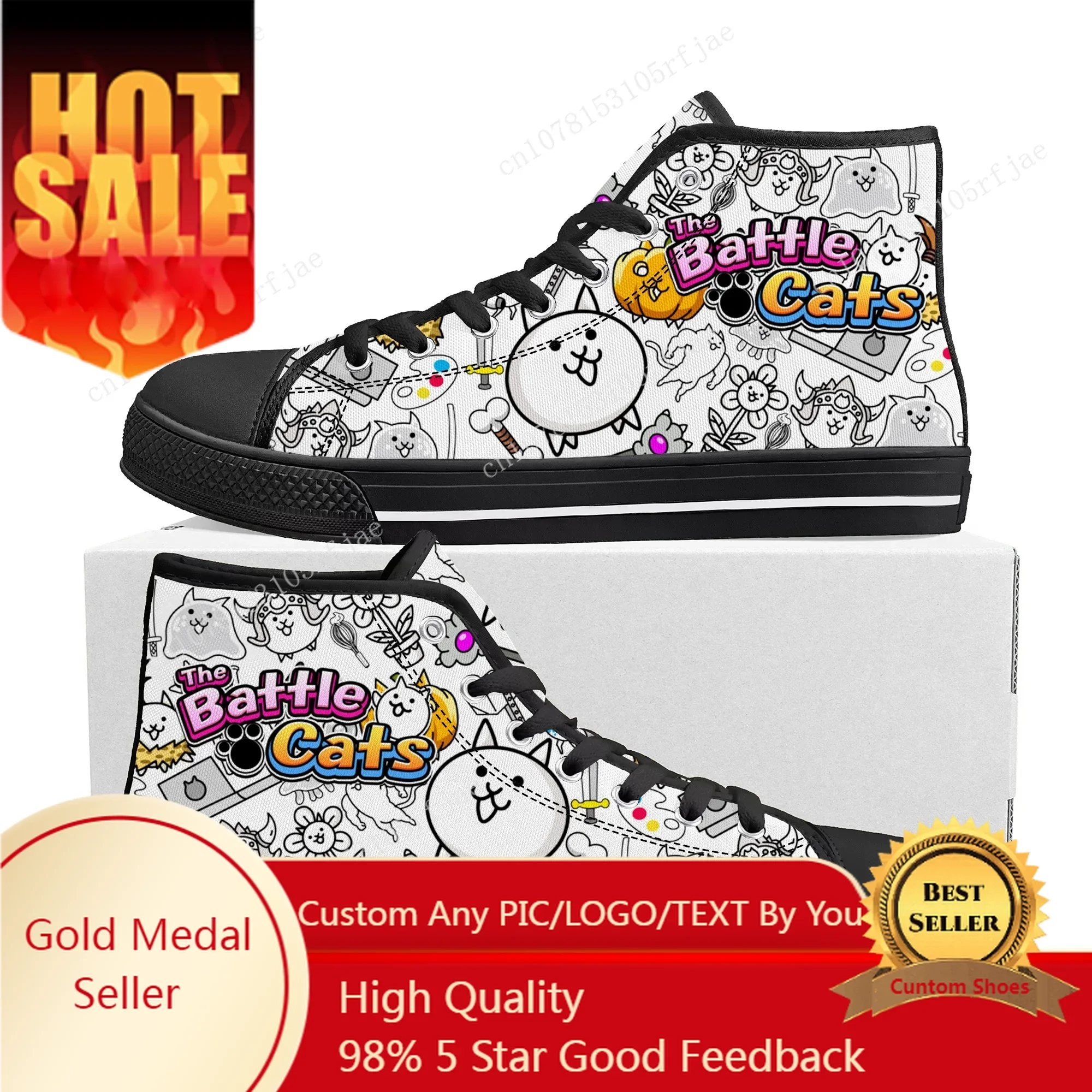 

The Battle Cats High Top Sneakers Cartoon Game Men Women Teenager Fashion High Quality Canvas Sneaker Custom Built Couple Shoes