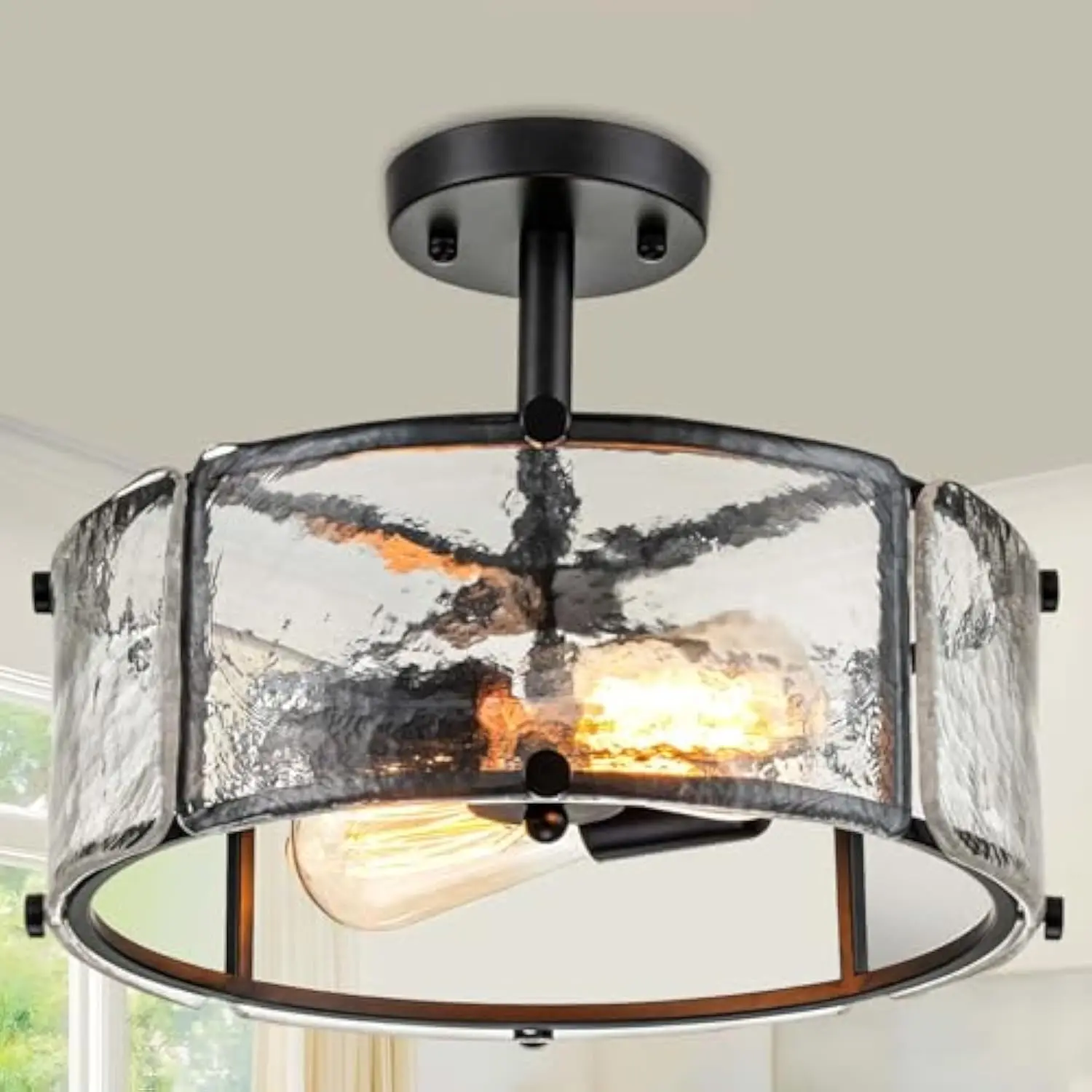 

Черный потолочный светильник с полуприточным креплением, 12,8 современный светильник для небольшого барабана рядом с возможностью закрытия потолка, простой в установке, легкий вес с 2 лампами