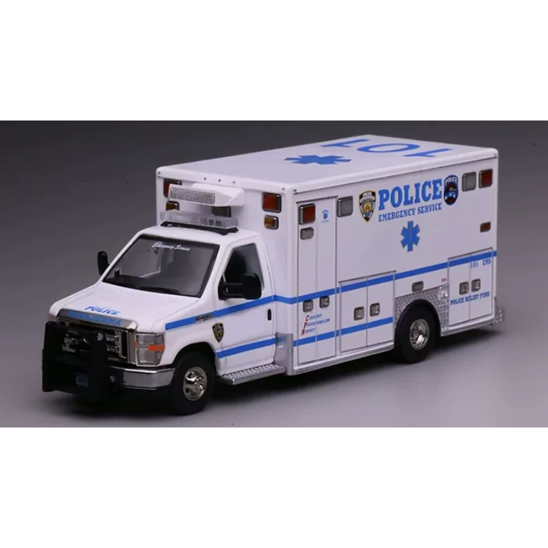 596 1/64 Maßstab E450 Ambulance Explorer 2013 Druckguss-Legierungsautomodell Sammlerstück Dekorationsartikel