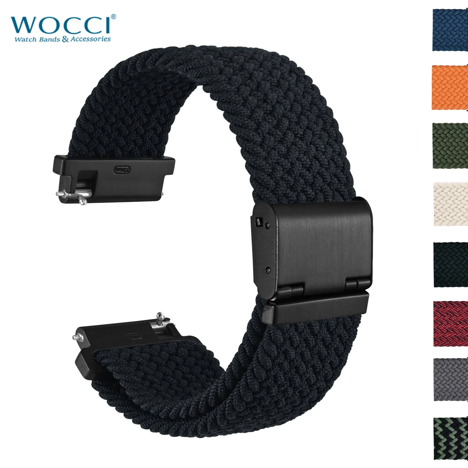 Wocci Elastic Nylon Watch Straps 18mm-22mm Premium Neat Woven Watchbands Quick Release Replacement Stainless Steel Buckle