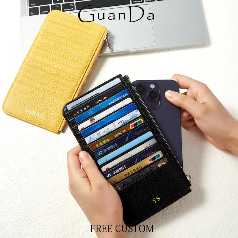 

Роскошный женский кошелек из натуральной кожи с буквами на заказ, держатель для карт большой емкости из воловьей кожи, многофункциональный кошелек для монет для телефона