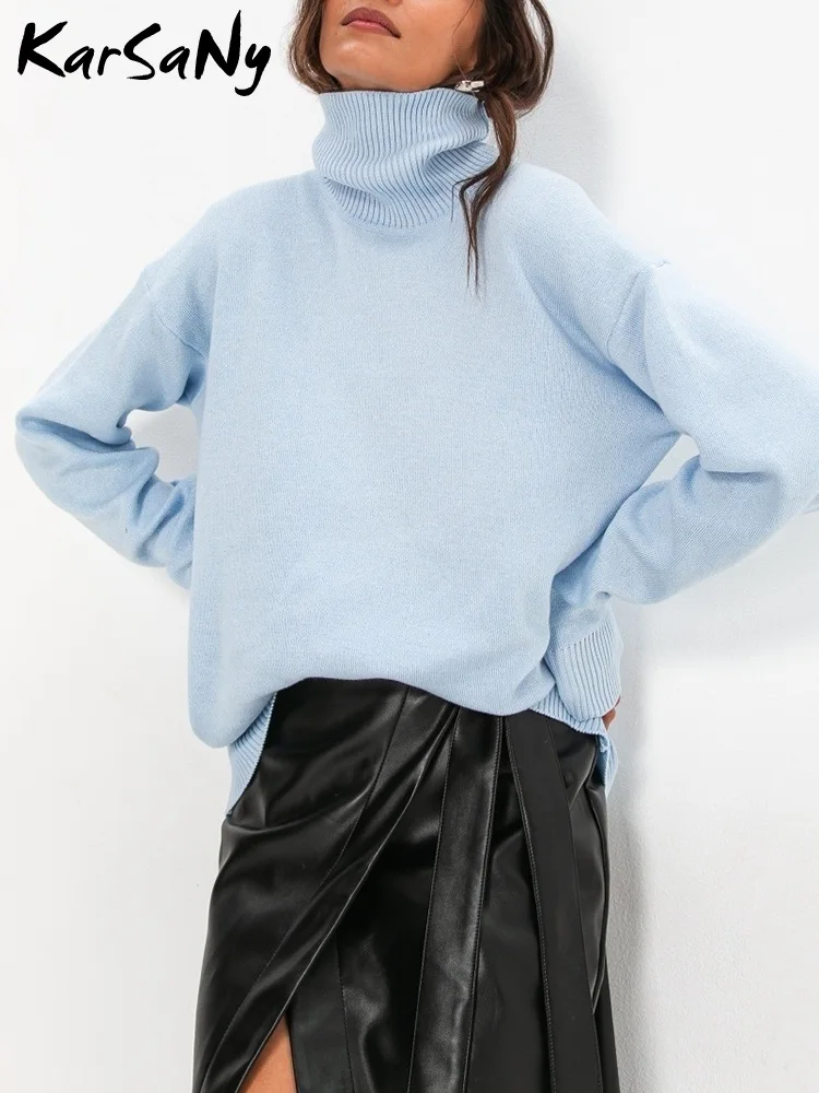 Winter Green Oversized Turtleneck Sweater Women Oversized Pullovers Loose Tops Autumn Blue Jumpers Warm Sweaters For Women 2023