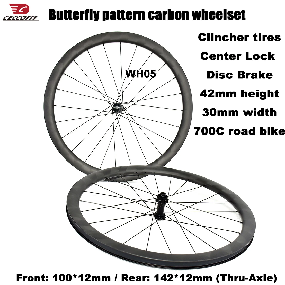 

CECCOTTI Butteffly pattern Carbon Ring Clincher tires Disc Brake wheelset Fit Shimano 9 10 11 12 speed