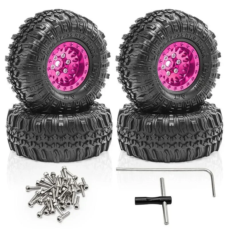 4 Uds 1,0 neumáticos sobre orugas y llantas Beadlock para Axial SCX24 AX24 FMS FCX24 FCX18 TRX4M 1/24 1/18 RC Rock Crawler Car