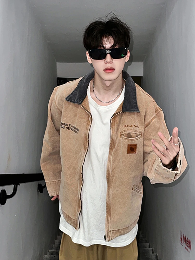 

Винтажное парусиновое джинсовое пальто Detroit, мужское весенне-осеннее тяжелое джинсовое пальто Du, свободный крой, молодежная смесь хлопка и полиэстера