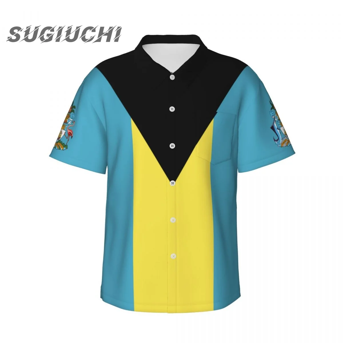 

Flag Of Bahamas 3D Hawaiian Shirts for Men Short Sleeve Beach Shirt Floral Summer Casual Button Down Clothes