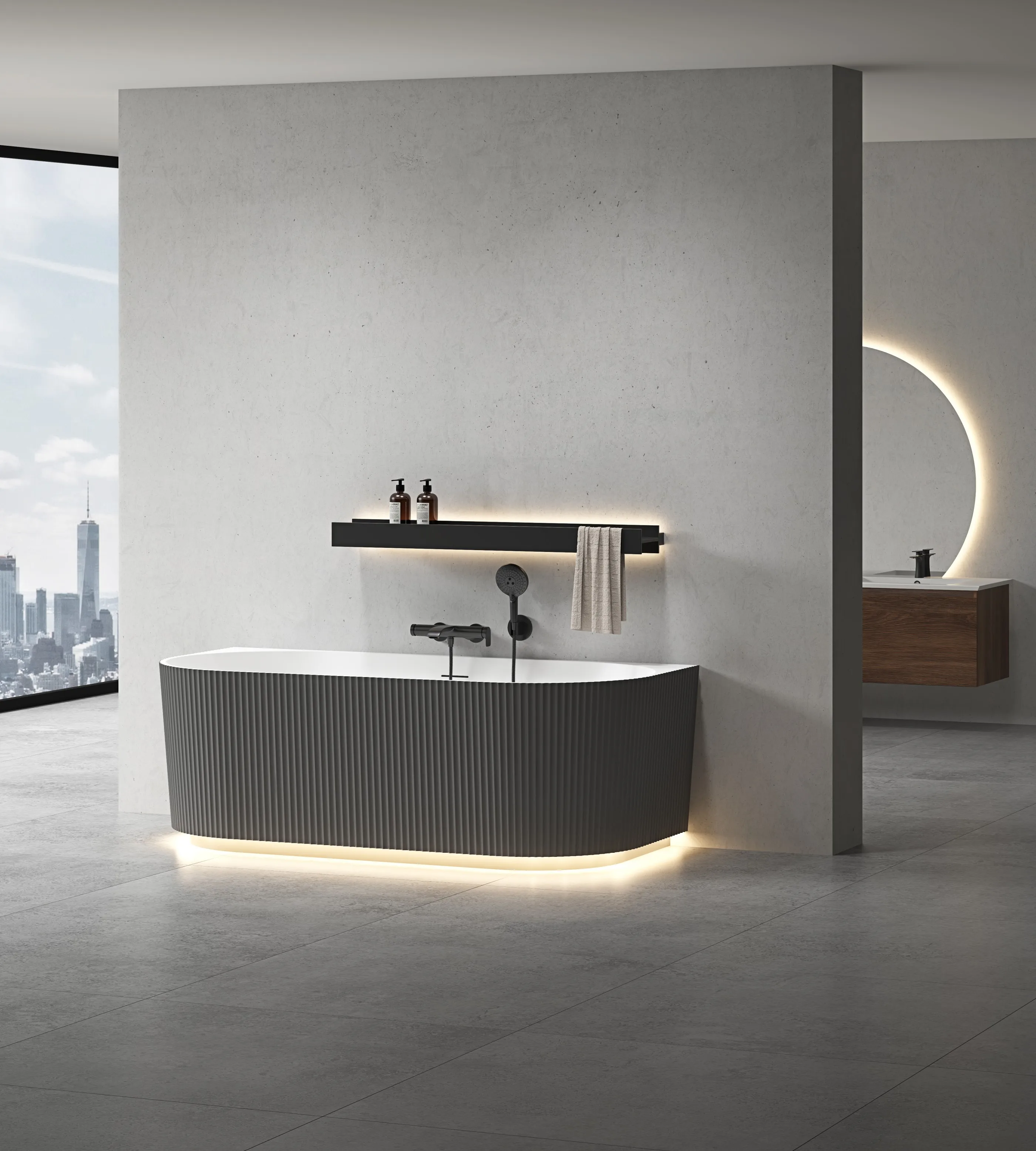 

Black Freestanding Modern Rectangular Soaking Bath - Luxury Apartment Bathroom Spa Bath