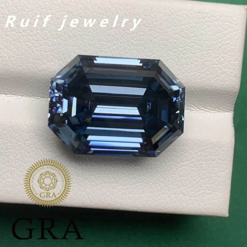 

Ruif New Emerald Cut Original Blue Color Moissanite Stone Loose Gemstone with Certificate For Jewelry Rings Making