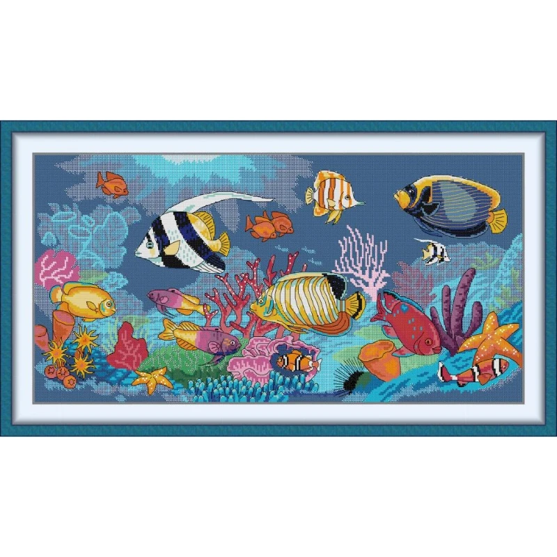 

Tropical colourful fish 9-Soulgift Stamped Pre-Printed Cross Stitch Kits, 9CT/11CT/14CT/16CT Fabric with DMC Threads,awesome