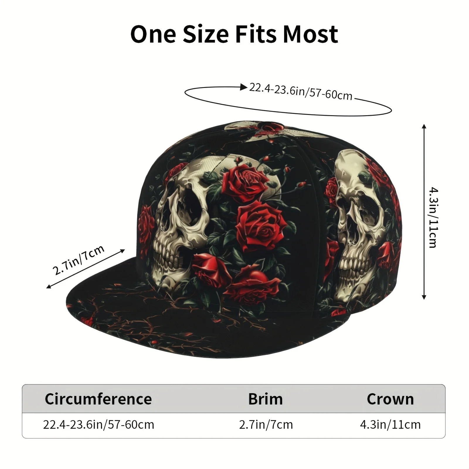 Gothic Skull & Red Rose Baseball Cap - Adjustable Hip-Hop Street Style, Lightweight Polyester, Machine Washable - Ideal Gift for