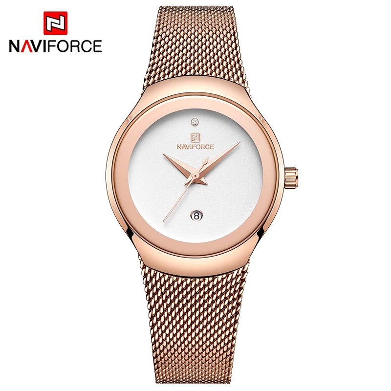 NAVIFORCE Wristwatch for Women Quartz Calendar Display Waterproof Stainless Steel Strap Fashion Casual Daily Wear Female Clocks