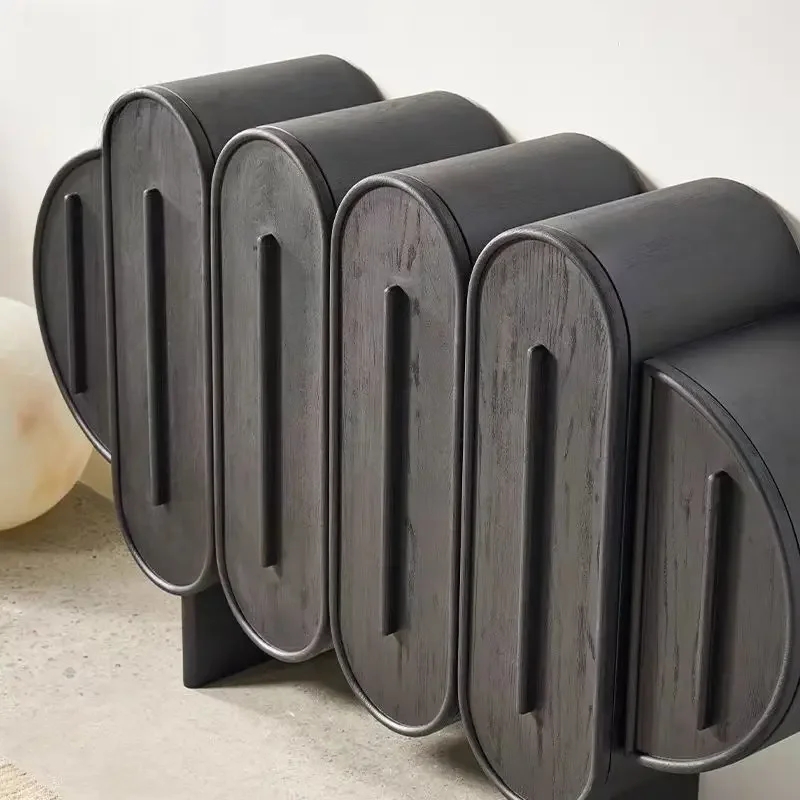 

-Японский шкаф из цельного дерева ваби-саби, изогнутая форма, настенный шкафчик для столовой, ясеневый шкаф, черный простой деревянный шкаф для гостиной