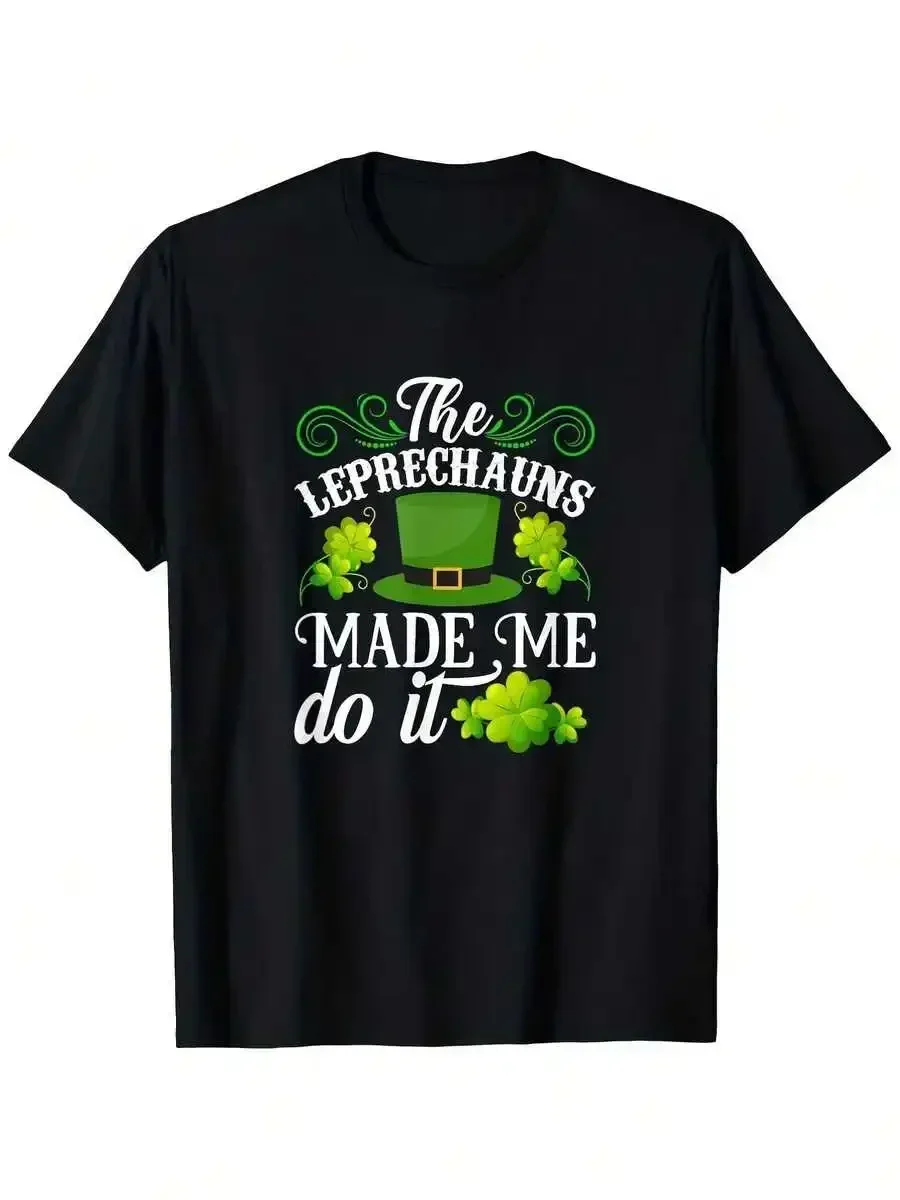 Unisex St. Patrick's Day T-Shirt - 'The Little Man Made Me Do It' Design, Green Strawberry And Gold Pot,, Regular Fit, All-Seaso