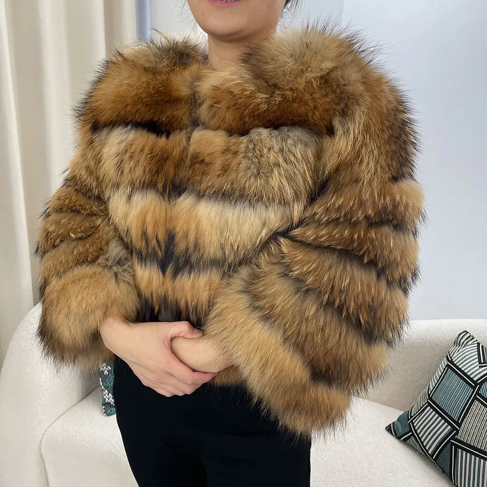 Real Raccoon Fur Jacket Fur Coat Fox Fur Coat Winter Jacket Women Natural Fox Fur 2024 Outerwear O-neck Thick Warm Luxury Female