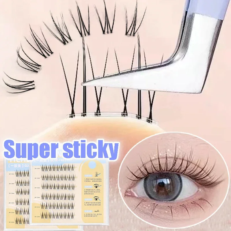 Kein Kleber erforderlich, flauschige falsche Wimpern, selbstklebend, wiederverwendbar, transparentes Band, segmentierte Cluster-DIY-Manga-Wimpernverlängerung, koreanisches Make-up