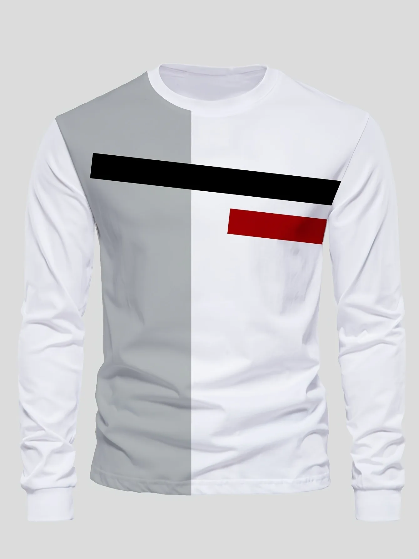 

Minimalist New Men's T-shirt 3D Striped Color Blocked Printed Polyester Men Clothing Casual Fashion Round Neck Long Sleeved Tops