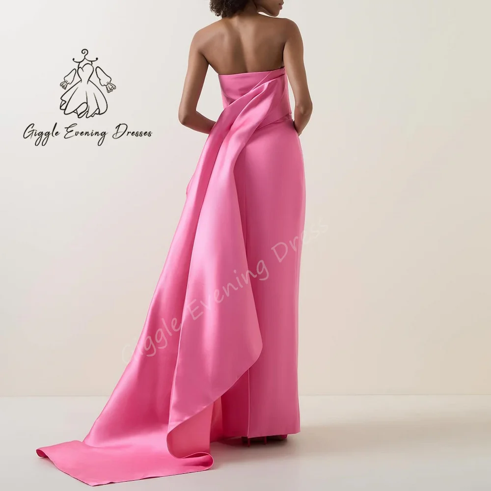 Customized Giggle Evening Dress Sexy Strapless Straight Crepe Fashion Ruched elegant Formal Saudi evening dress for women 2024