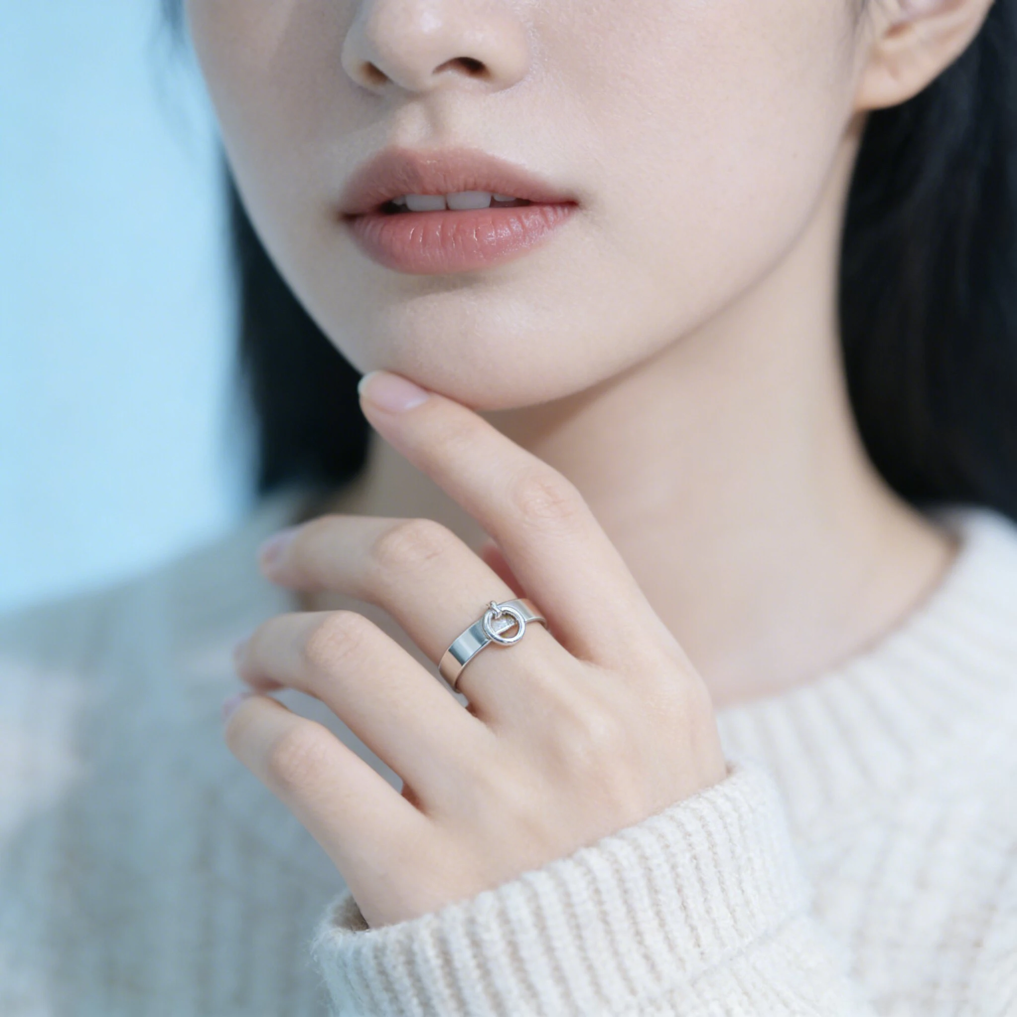 F.I.N.S Chic INS Korean Style Woman 925 Sterling Silver Rings for Women Small Circle Pendant Glossy Open Ring Fine Jewelry