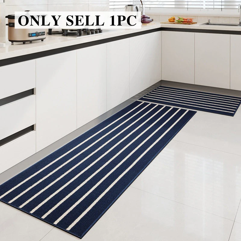 Kitchen Rug Non-slip Stain-resistant Long Floor Mat Loop Pile TPR Carpet Modern Black Striped Foot Mats Home Decoration Carpets