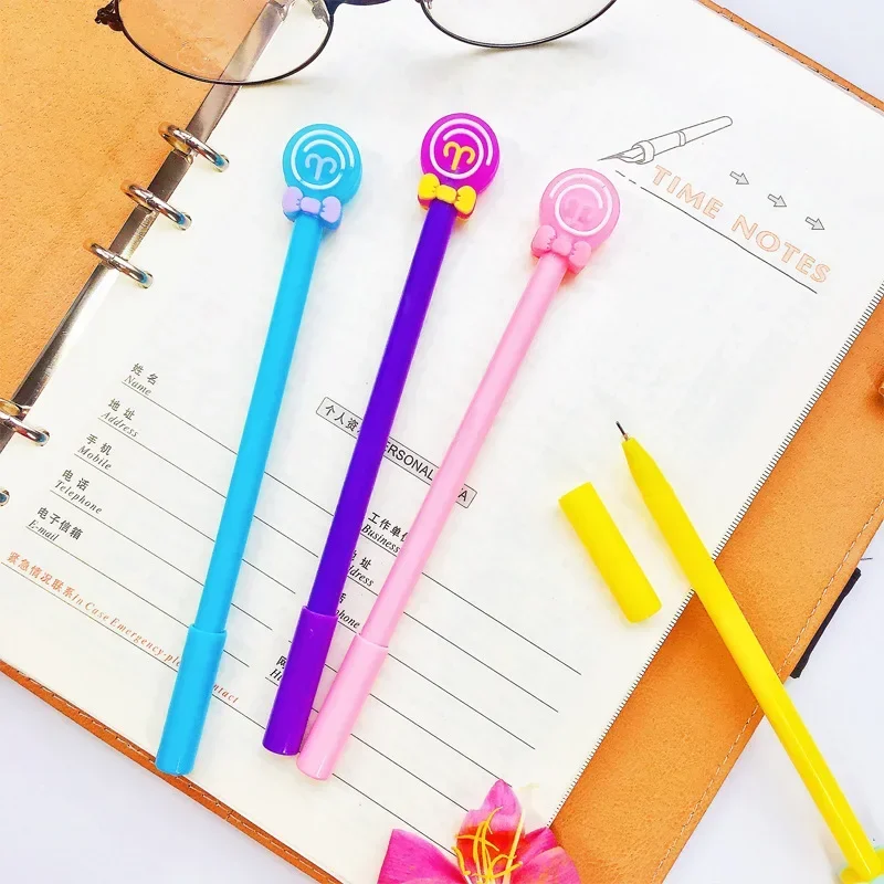 A 40PCS Cute Cartoon Lollipop Water Pen Black Signature Pen Creative Donuts Gel Pens Stationery Kawaii School Supplies