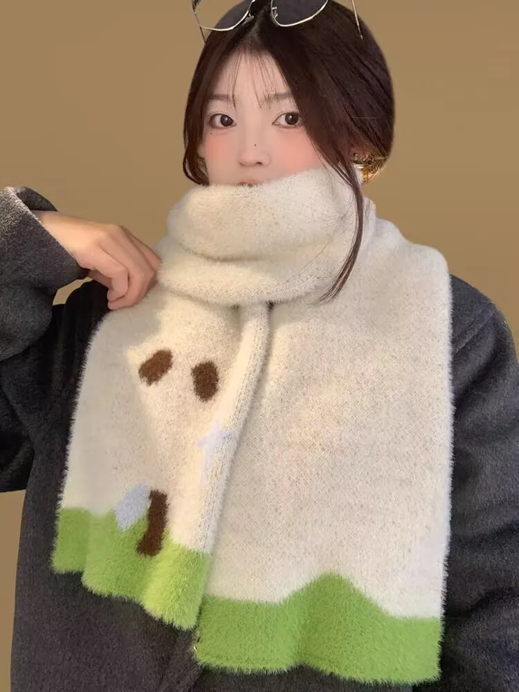 

Свежий милый вязаный шарф из шерсти норки с имитацией яблока, мягкий пушистый комфортный зимний теплый шейный платок унисекс, подарок для студентов