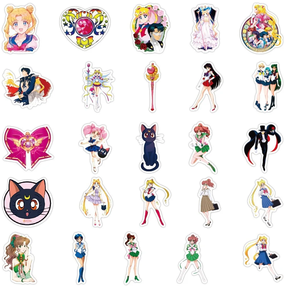 50 Uds. De pegatinas de personajes de dibujos animados de Sailor Moon para ordenador portátil, teléfono, guitarra, equipaje, diario, pegatinas de vinilo Graffiti impermeables