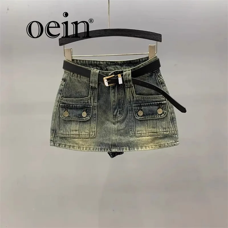 

[oein] Workwear denim short skirt for women in the spring and summer of 2024, slimming and A-line high waist and hip hugging