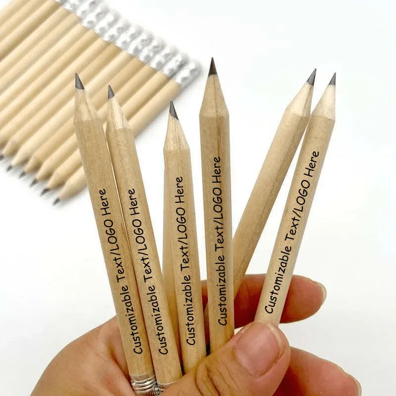 100PCS Customizable Short Wooden HB Pencils with Eraser - Personalized Mini Pencils for Classrooms And Companies