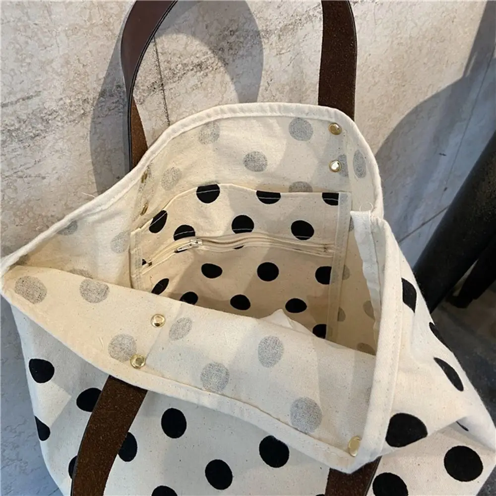 Large Capacity Polka Dot Canvas Bucket Bag All-match Wave Point Korean Style Mummy Bag Tote Bag Lunch Bag Handbag Girls