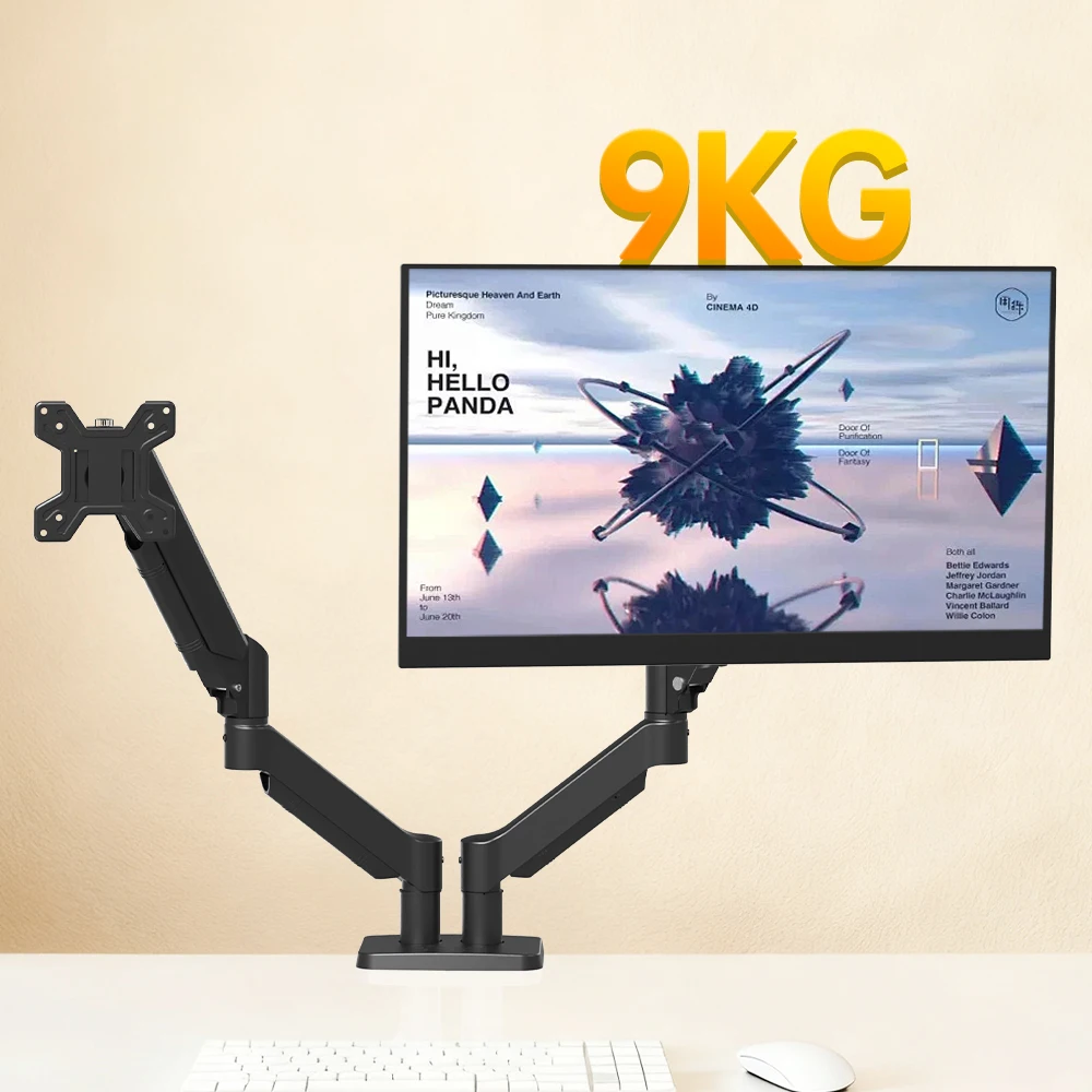 New Adjustable Gas Spring Aluminum Alloy Monitor Arm Dual Monitor Desk Mount 9kg 32 Inches Screen Computer Stand VESA Mount