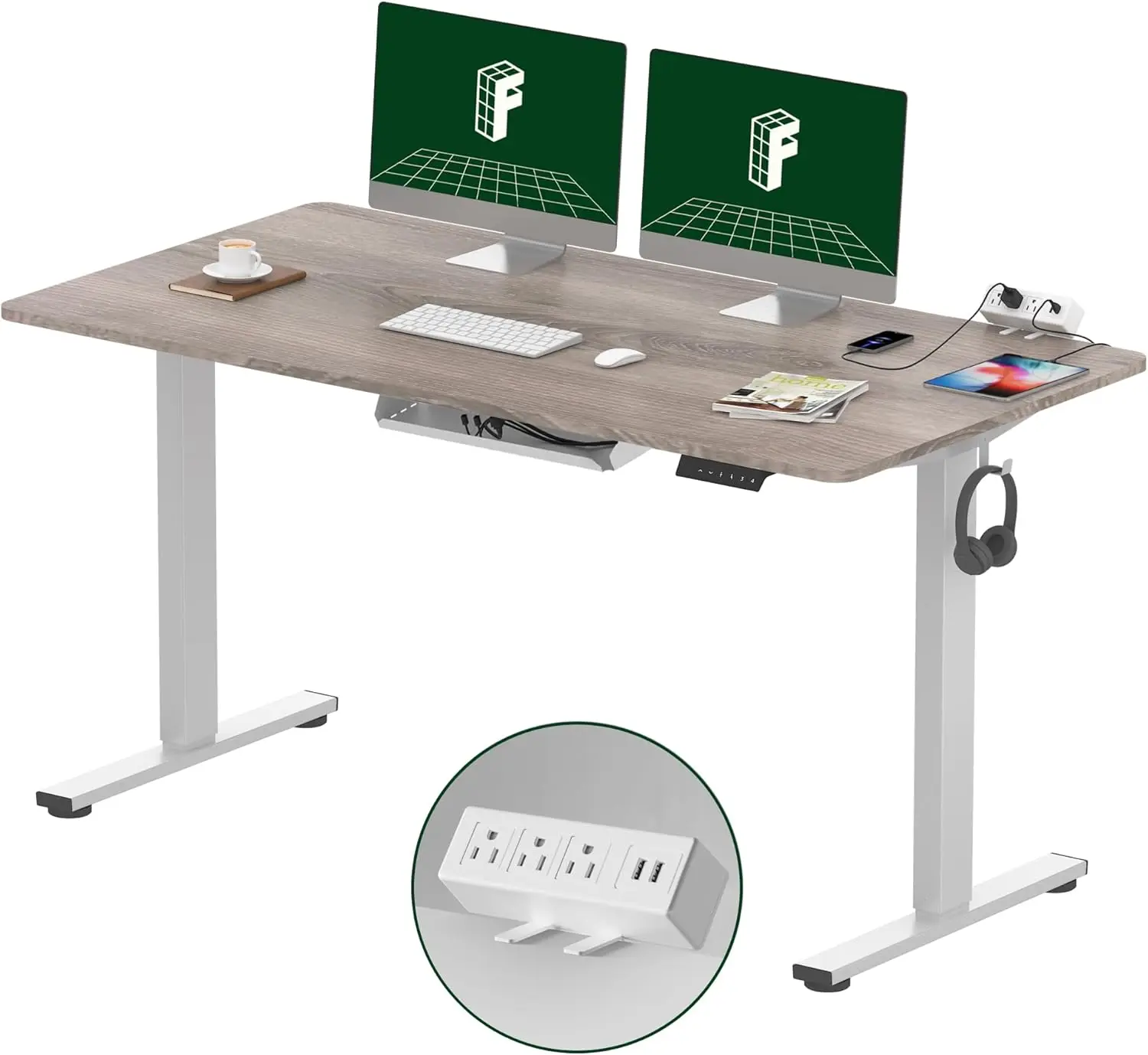 

Standing table with clip on power board, 55 x 28 electric standing height adjustable table (white frame+55 inches, 2 packages)