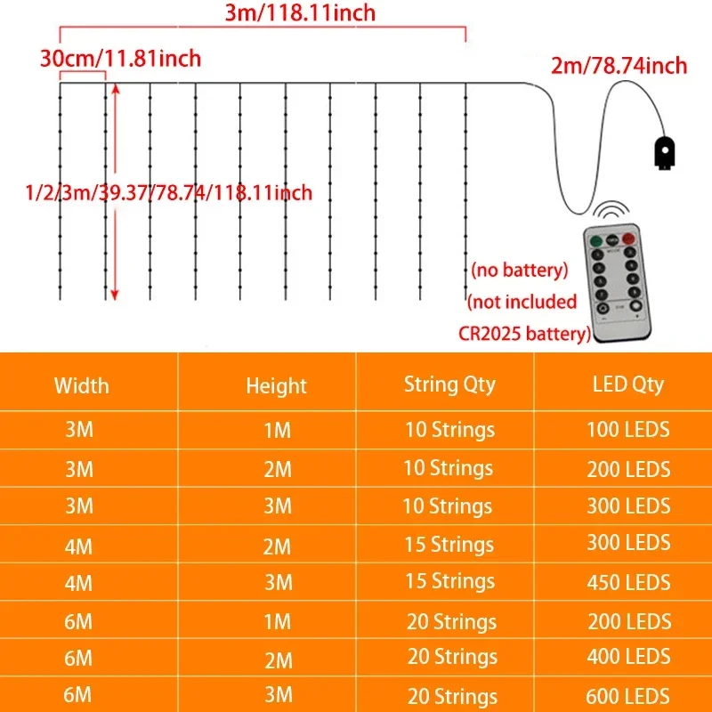 Imagem -06 - Usb Curtain Lights com Controle Remoto Fairy Lights String Janela e Jardim Lâmpada de Decoração para Casa Festa de Casamento Modos de Iluminação