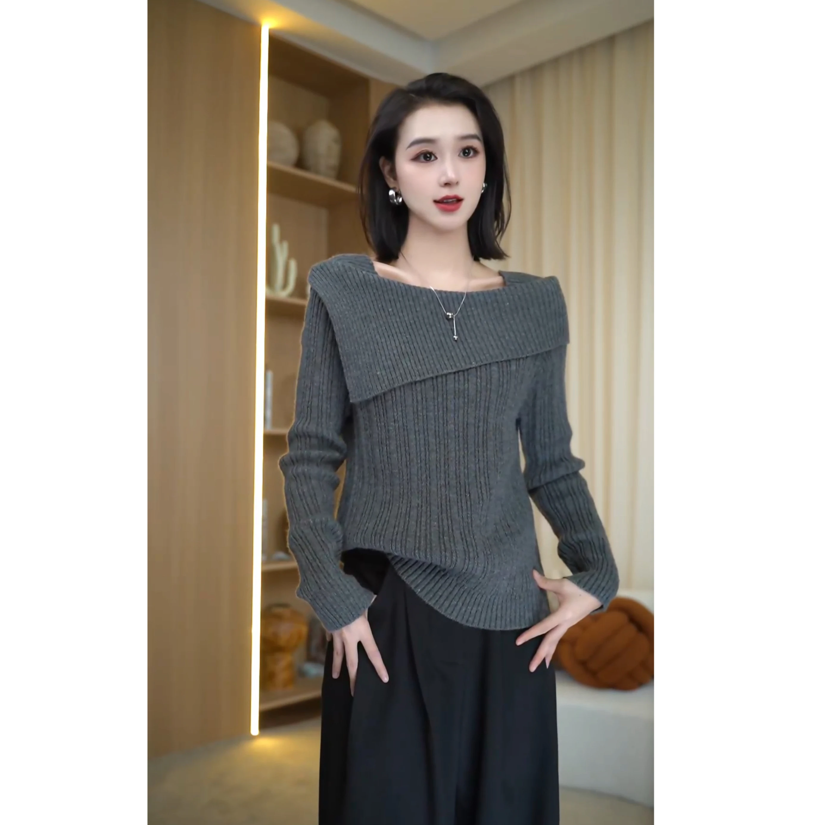 Suéter de Mujer de Punto Hoado para Otoño e Invierno, Ajustado en los Hombros, de una Pieza, Cómodo, Cálido, de Manga Larga...