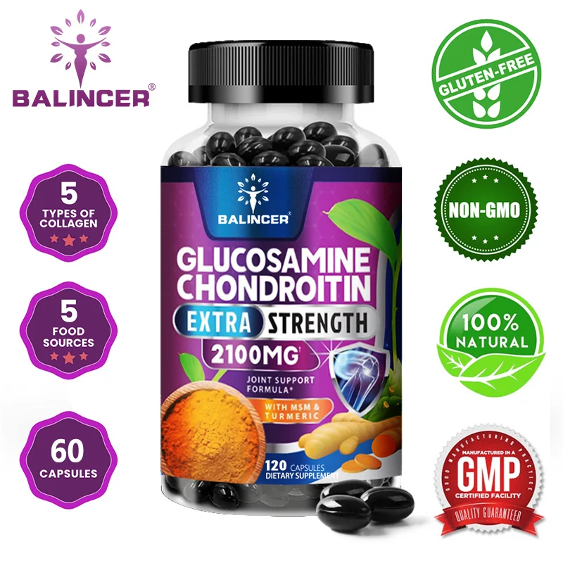 Balincer Glucosamine Chondroitin MSM Supplement, 2100 Mg, Supports Joint Health, Strength and Flexibility, with Turmeric Root