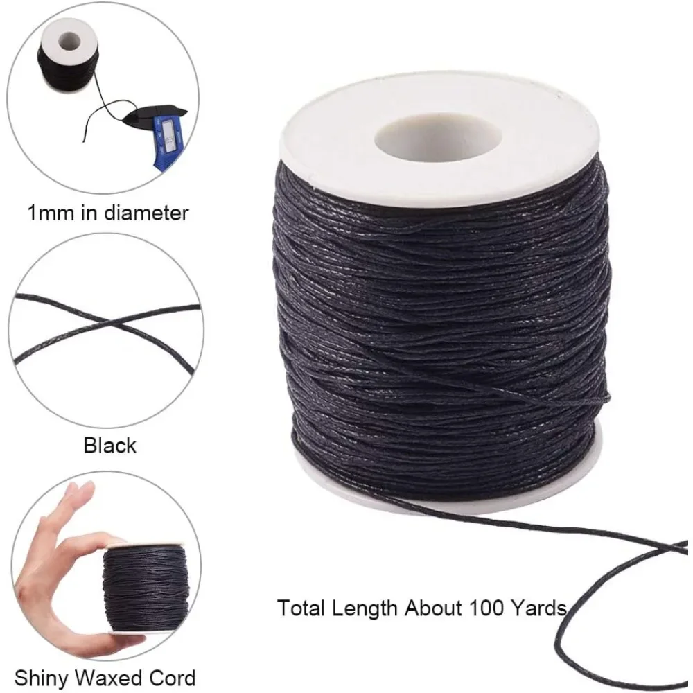 About 100 Yards Round Waxed Cotton Cord 1mm Macrame Craft DIY Thread Rattail Beading String for Jewelry Making Chinese