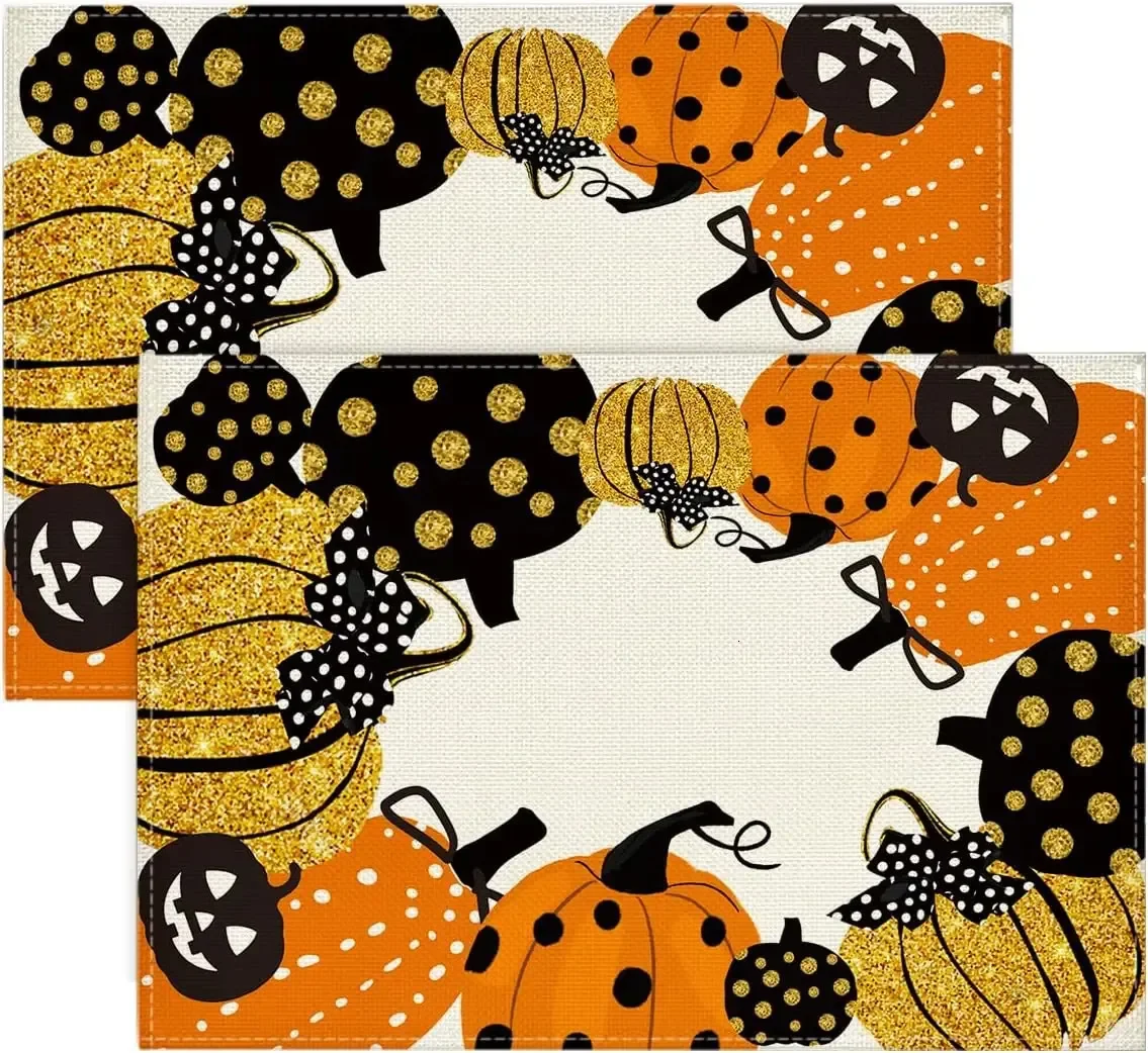 

Pink Jack-O-Lantern Halloween Placemats 4pcsFall Pumpkin Table Mats for Party Kitchen Dining Decoration