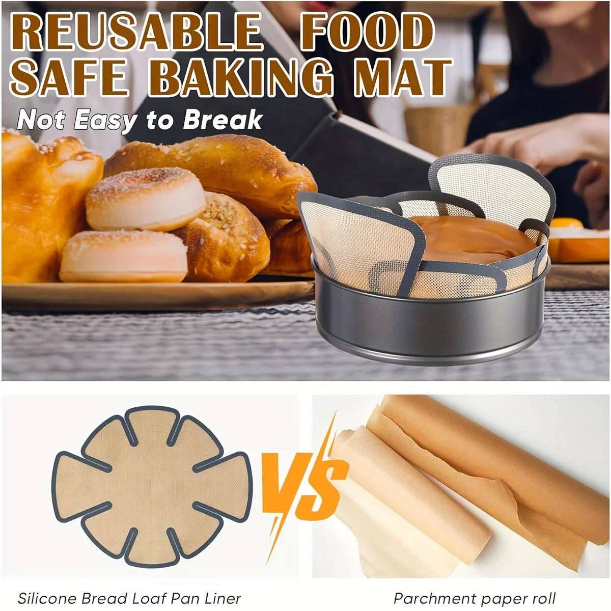 قطعة واحدة من بطانة خبز السيليكون الممتدة للخبز، حصيرة خبز آمنة للطعام قابلة لإعادة الاستخدام مع حافة ومقبض آمن، غير لاصقة