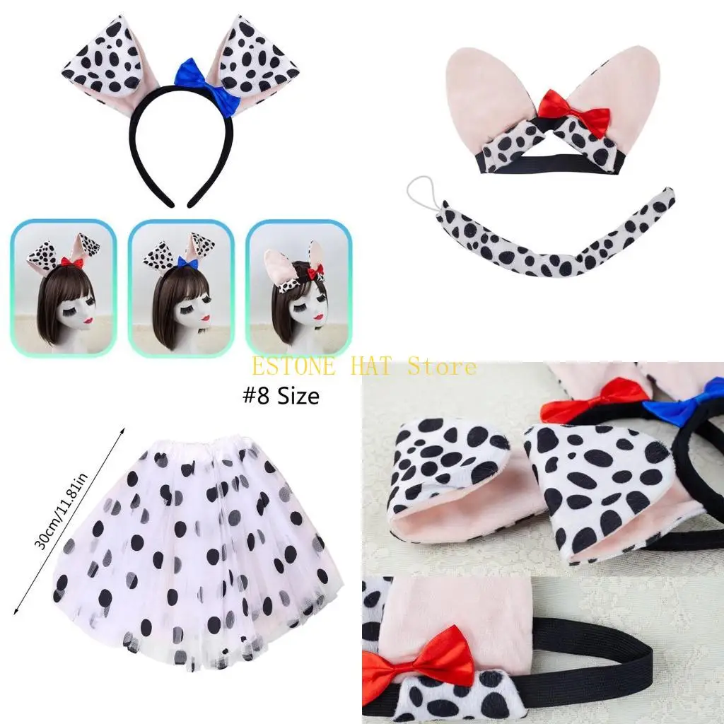 49MF Dogs Ears Headband Plush Tail Bowtie Lovely Dogs Costume Accessories Mesh Skirt Gloves Animal Dress Up Set