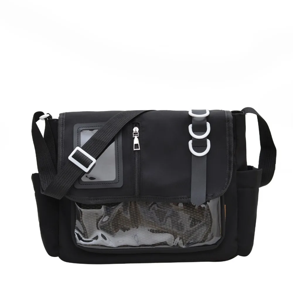 

Универсальная японская школьная сумка в стиле Харадзюку с держателем для значков, прозрачная сумка-кроссбоди из ПВХ, однотонная нейлоновая итабэг для женщин