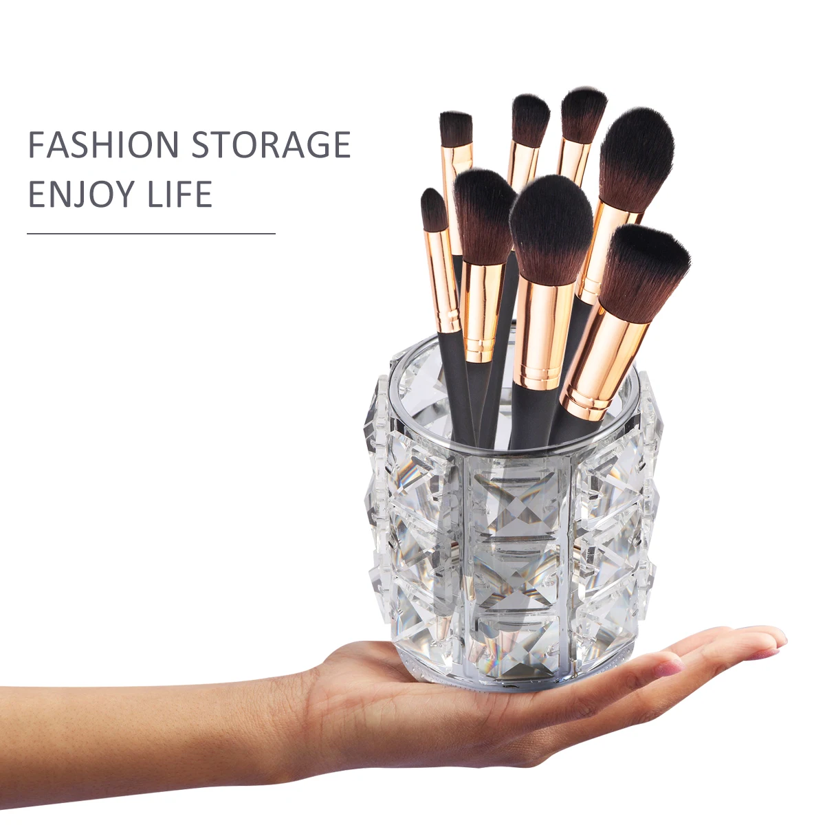 

1pc Retro Crystal Makeup Brush Organizer Transparent Storage Box With Cover Dust-Proof Tidy Glass Brush Case For Dressing Room