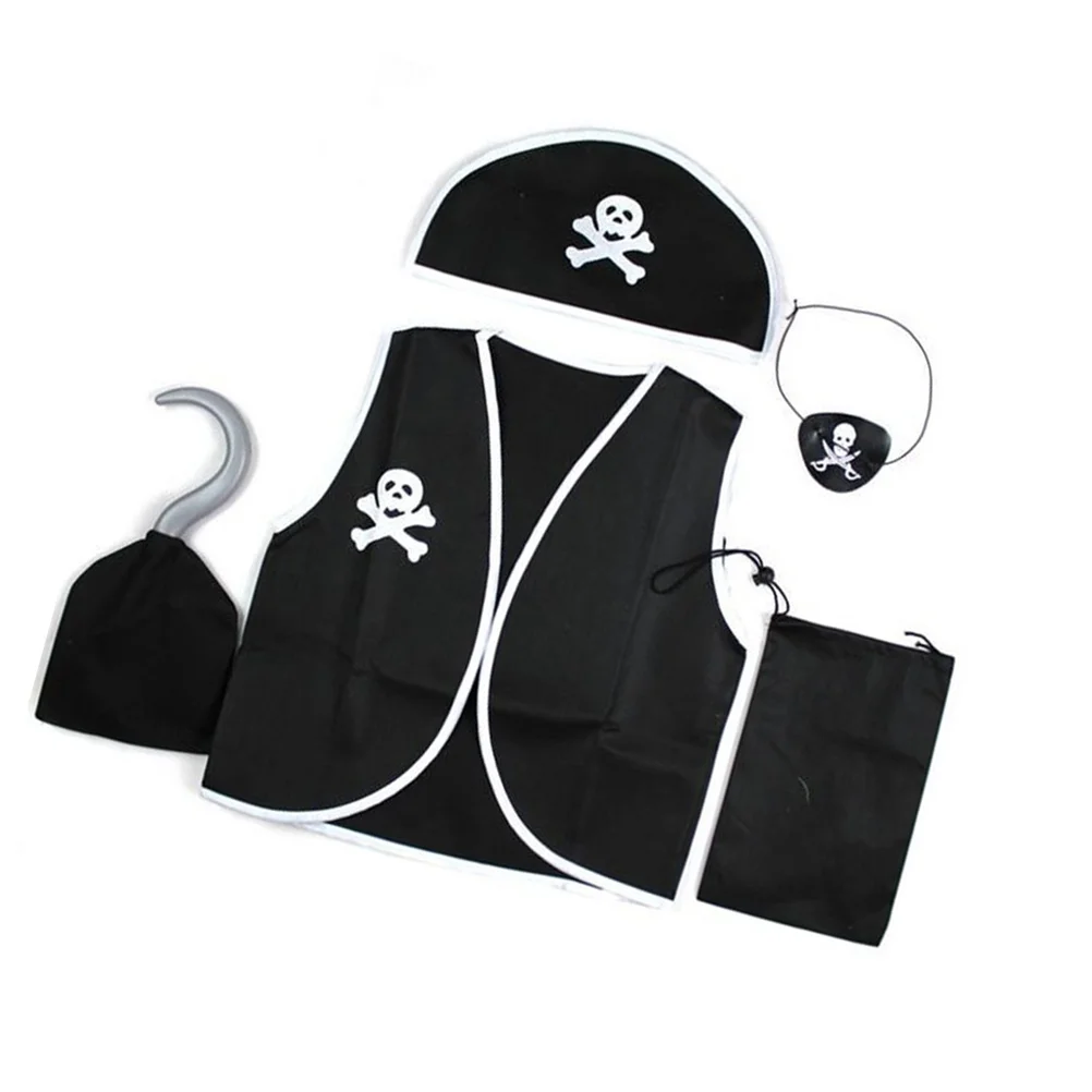 Halloween Pirate Cosplay Kids Halloween Costume Outfit Vest 4100X4000X020CM Black Toddler Man