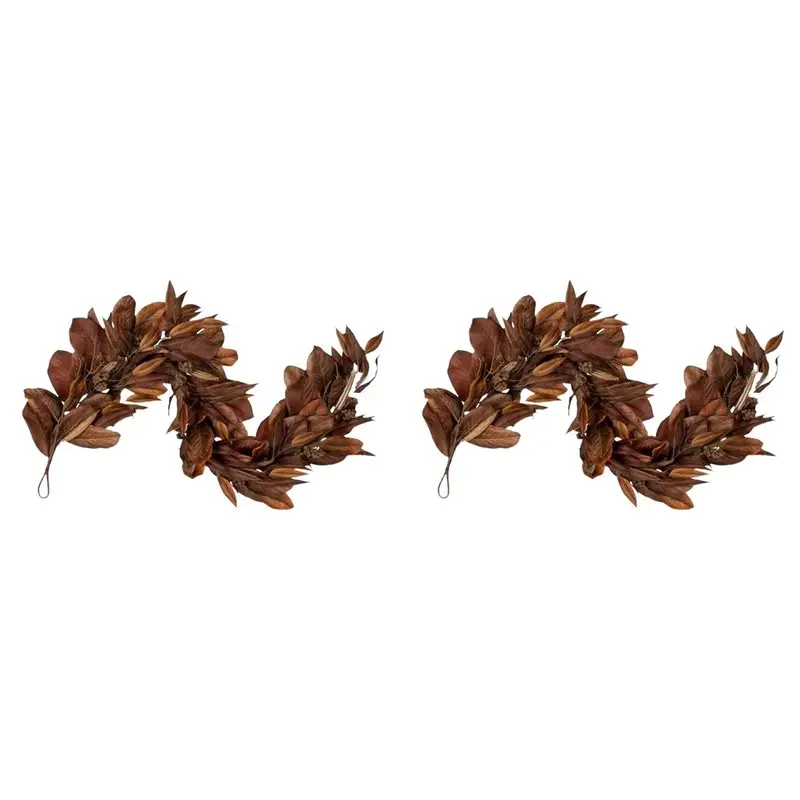 AB34-2X Fall Magnolia Leaves Garland 6Ft Artificial Holidaywreath Magnolia Leaves Pine Cones Garland