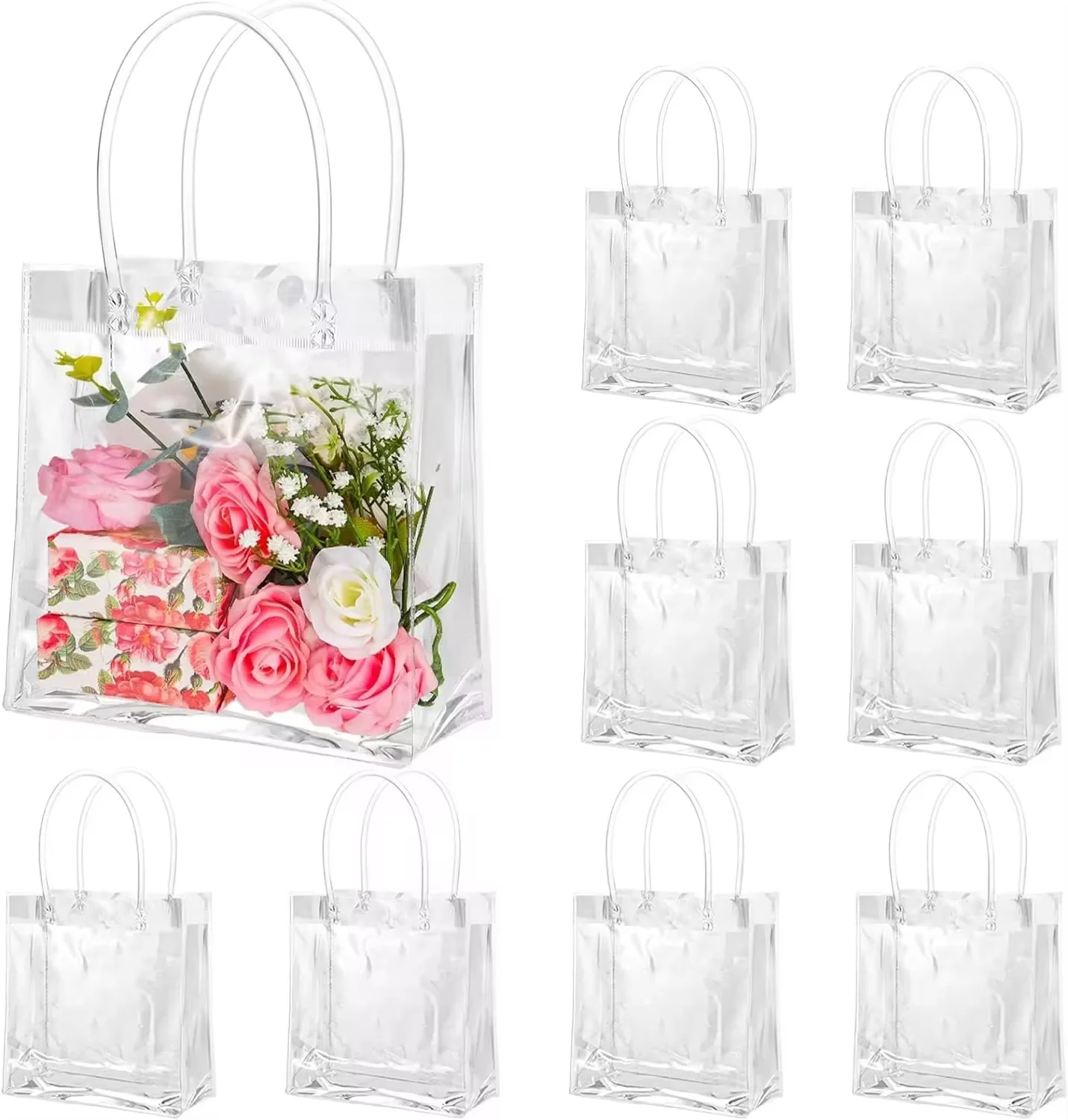 Bolsas de regalo transparentes con asas, bolsas de regalo de plástico de PVC, bolsas de mano reutilizables transparentes, bolsas de dulces para compras de boda Entrega rápida 4-6 días Llegada Envío gratuito
