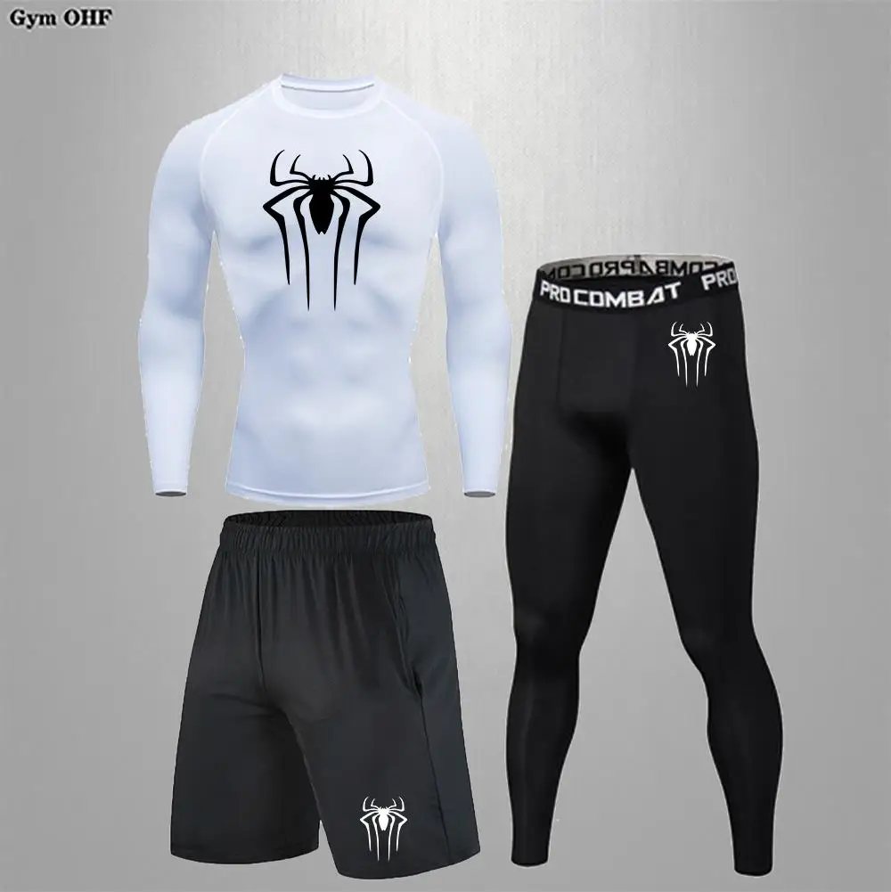 2099 Spider Print Compression Shirt Shorts Men Fitness Gym Workout Rashguard Jiu Jitsu Running Joggers Training Clothes Sets