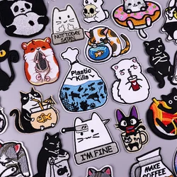 Naszywka z haftem kota Cartoon Animal Patch Iron On Patches For Clothing Thermoadhesive Patches On Clothes Funny Cat Sticker Badge