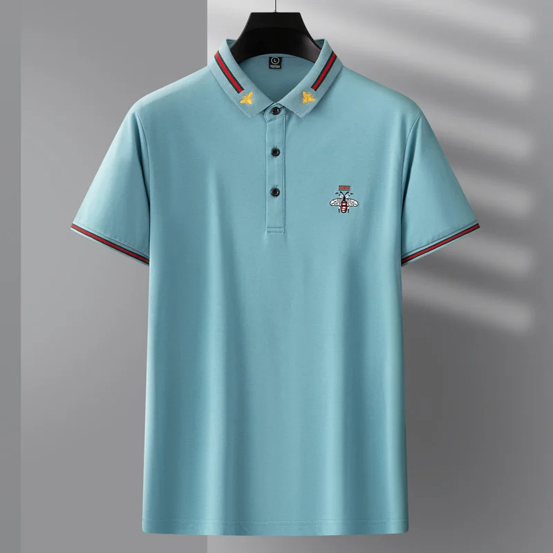 

Summer brand high-quality bee embroidery men's polo shirt new solid color casual fashion breathable top